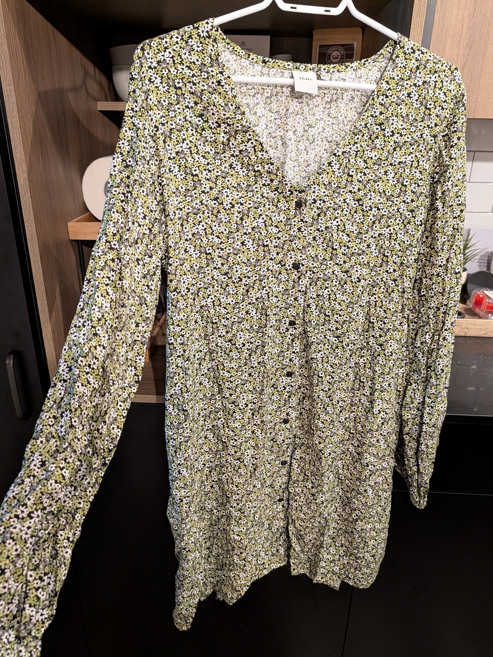 Vero Moda Olive Green Floral Button-Front Tunic Dress
